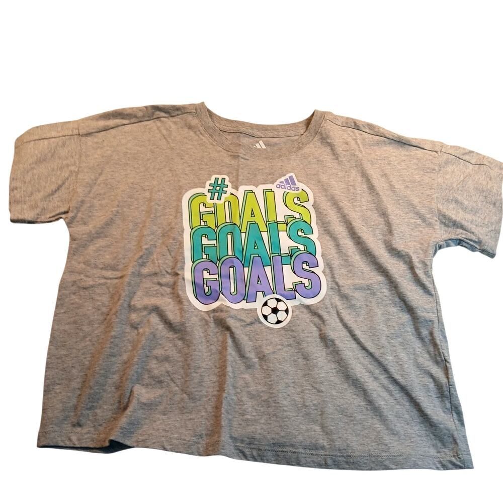 ADIDAS Boys/Girls New w/Tags Gray 'Goals' Graphic Soccer T-Shirt - Size: Large - Picture 2 of 6